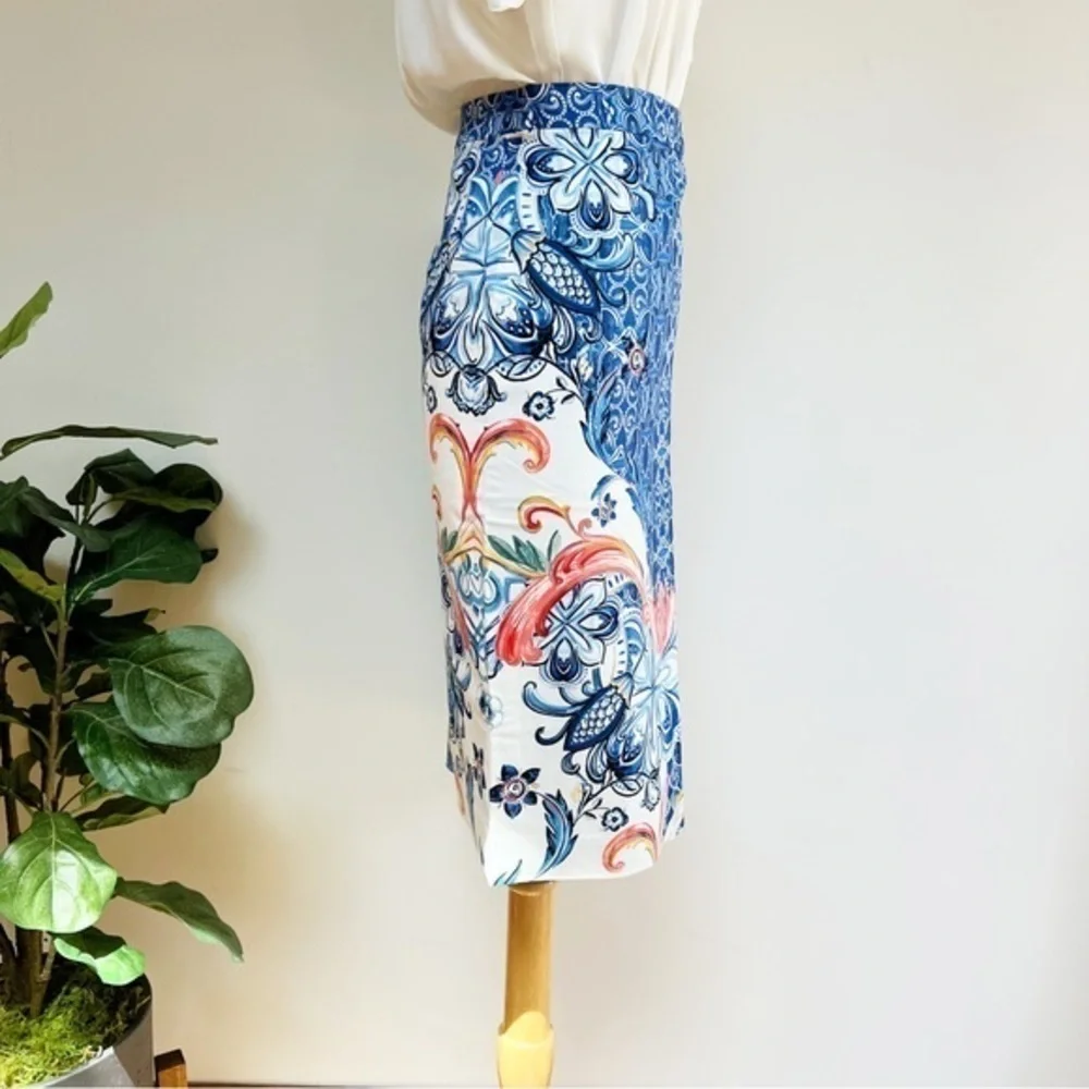 Anthropologie blue floral pencil skirt